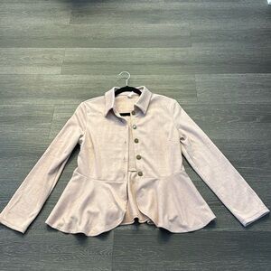Collared Button Long Sleeve Ruffle Hem Herringbone Work Jacket size medium